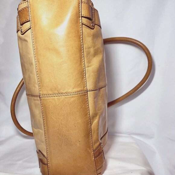 Sigrid Olsen Tan Leather shoulder/Tote/Purse-Large-Inside Pink/Green-Ph. Pocket - Picture 8 of 16